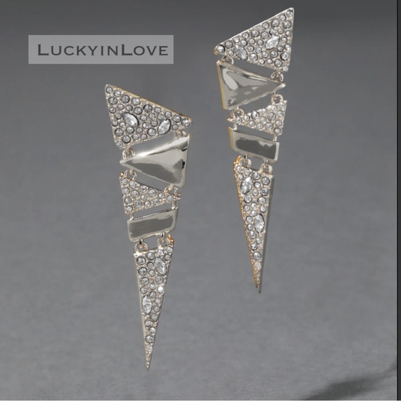 ALEXIS BITTAR • Crystal Triangle Drop Hinged Origami Silver Mismatch Earrings